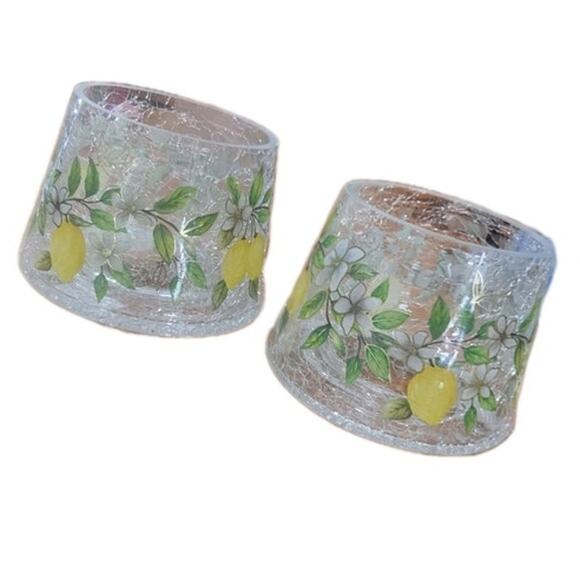 Yankee Candle Clear Crackle Glass Holder – Lemon Floral Design Set of TWO - Picture 8 of 10